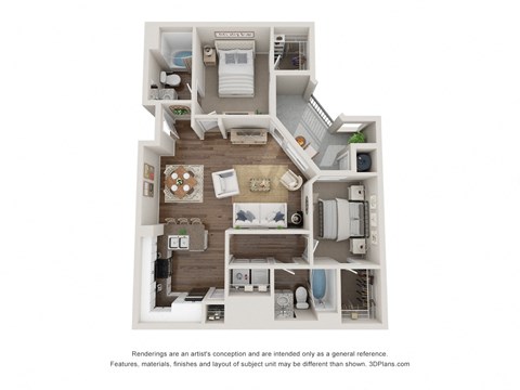 Floor plan for 2 beds, 2 baths, 1034 sqft